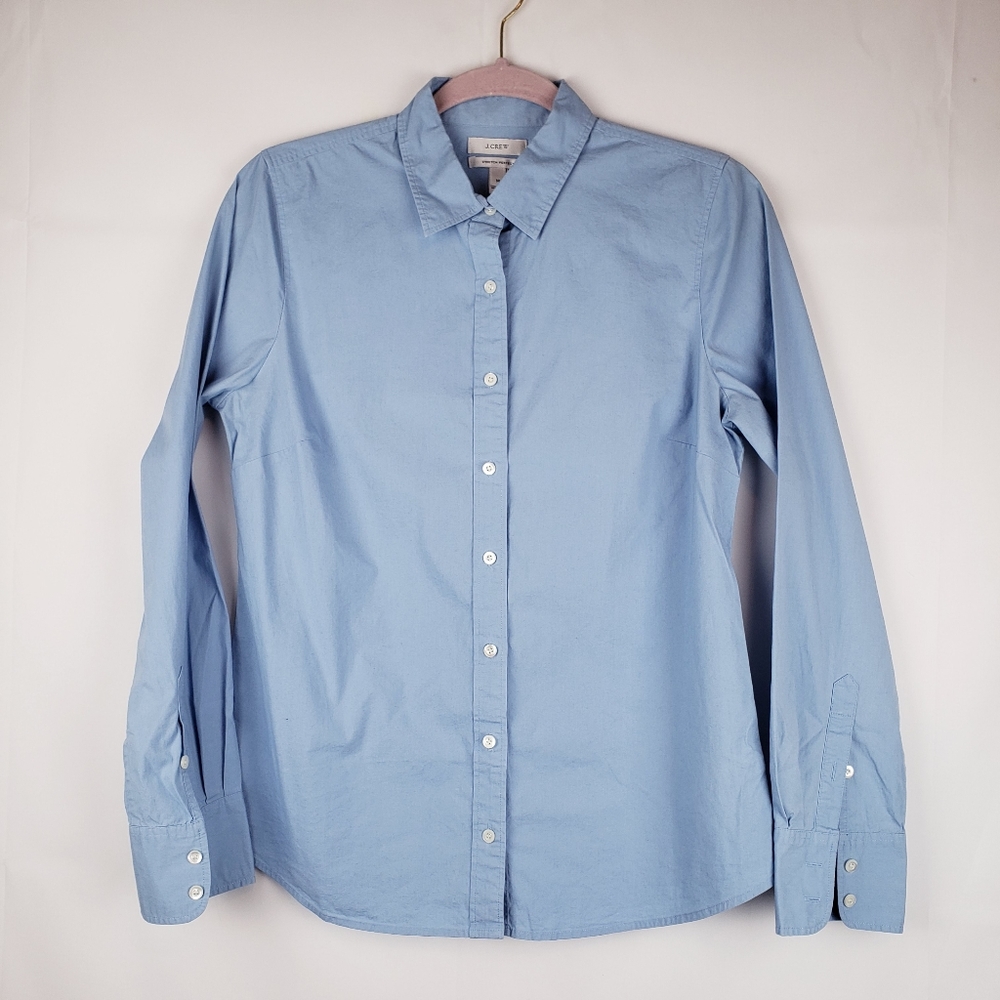 J crew Womens Blue Button Front Shirt Long Sleeve